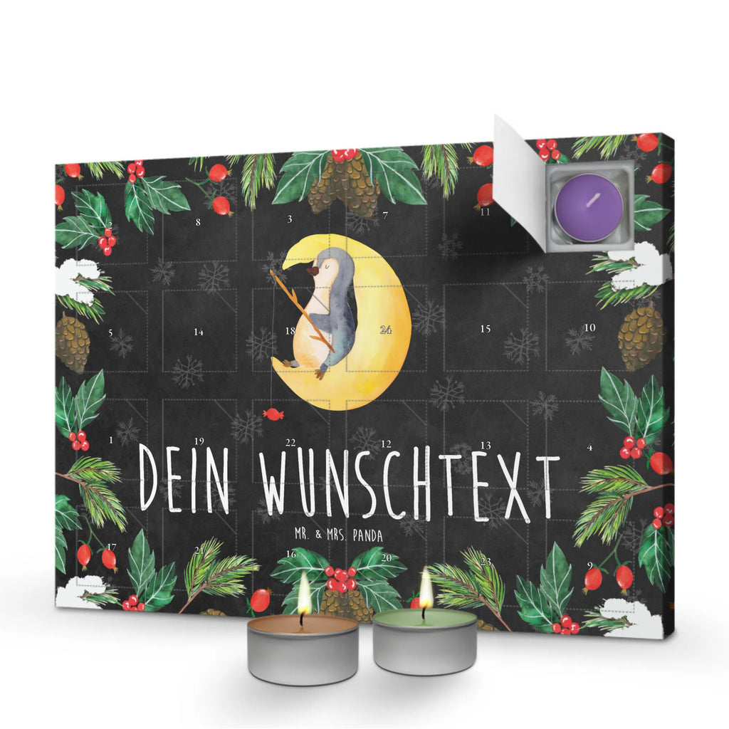 Personalisierter Duftkerzen Adventskalender Pinguin Mond Personalisierter Duftkerzen Adventskalender, Pinguin, Pinguine, Spruch, schlafen, Nachtruhe, Einschlafen, Schlafzimmer, Schlafstörungen, Gästezimmer