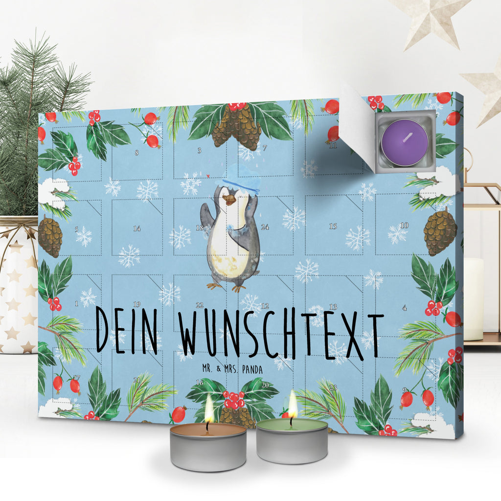 Personalisierter Duftkerzen Adventskalender Pinguin Duschen Personalisierter Duftkerzen Adventskalender, Pinguin, Pinguine, Dusche, duschen, Lebensmotto, Motivation, Neustart, Neuanfang, glücklich sein