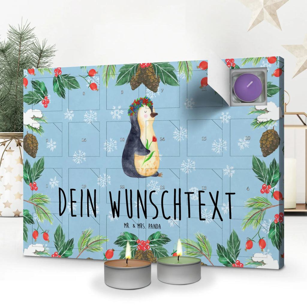 Personalisierter Duftkerzen Adventskalender Pinguin Blumen Personalisierter Duftkerzen Adventskalender, Pinguin, Pinguine, Blumenkranz, Universum, Leben, Wünsche, Ziele, Lebensziele, Motivation, Lebenslust, Liebeskummer, Geschenkidee