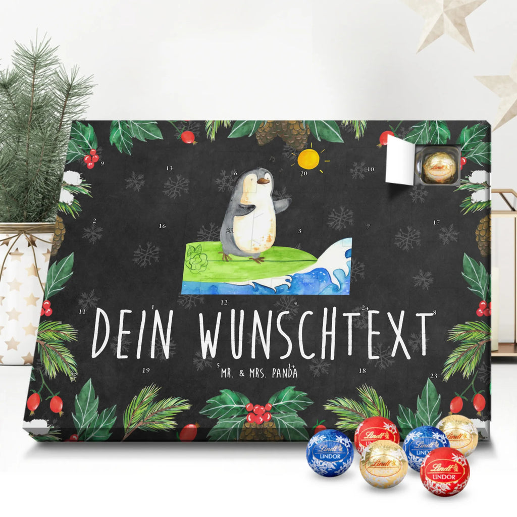 Personalisierter Kugel Markenschokolade Adventskalender Pinguin Surfer Personalisierter Kugel Markenschokolade Adventskalender, Pinguin, Pinguine, surfen, Surfer, Hawaii, Urlaub, Wellen, Wellen reiten, Portugal