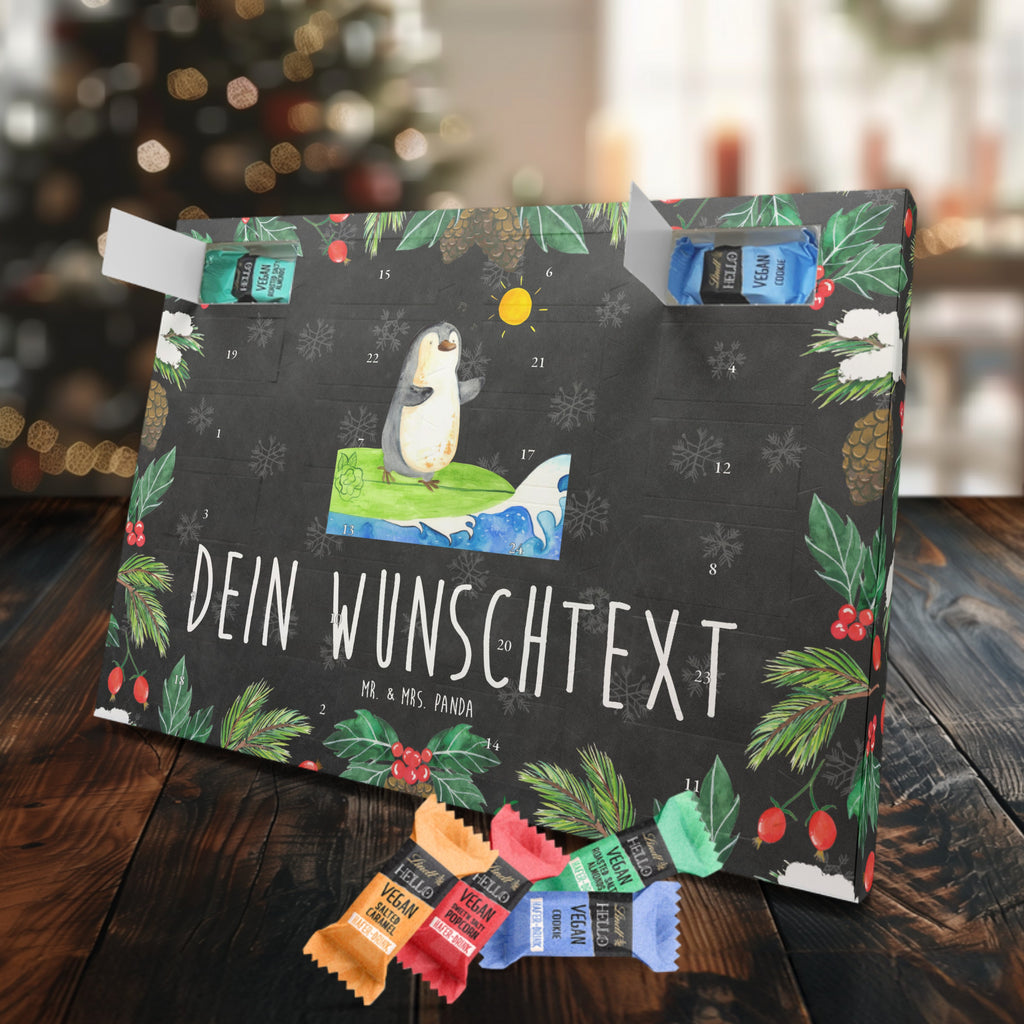 Personalisierter veganer Adventskalender Pinguin Surfer Personalisierter veganer Adventskalender, Pinguin, Pinguine, surfen, Surfer, Hawaii, Urlaub, Wellen, Wellen reiten, Portugal