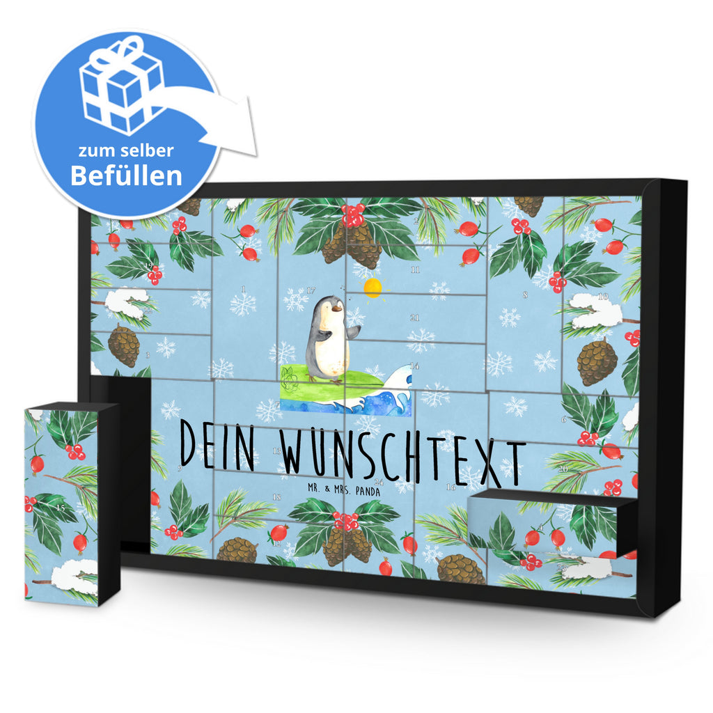 Personalisierter Befüllbarer Adventskalender Pinguin Surfer Befüllbarer Adventskalender, Adventskalender zum selbst befüllen, Pinguin, Pinguine, surfen, Surfer, Hawaii, Urlaub, Wellen, Wellen reiten, Portugal