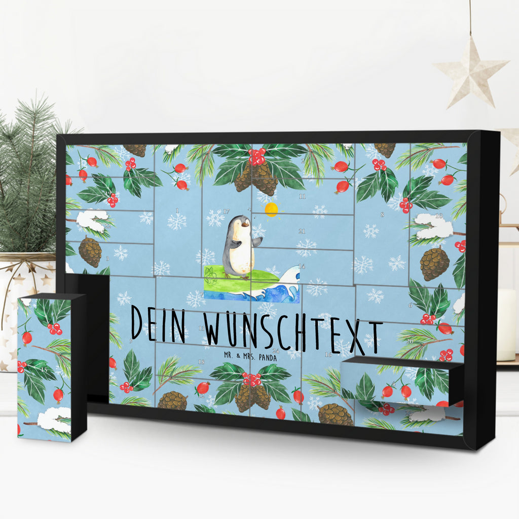 Personalisierter Befüllbarer Adventskalender Pinguin Surfer Befüllbarer Adventskalender, Adventskalender zum selbst befüllen, Pinguin, Pinguine, surfen, Surfer, Hawaii, Urlaub, Wellen, Wellen reiten, Portugal