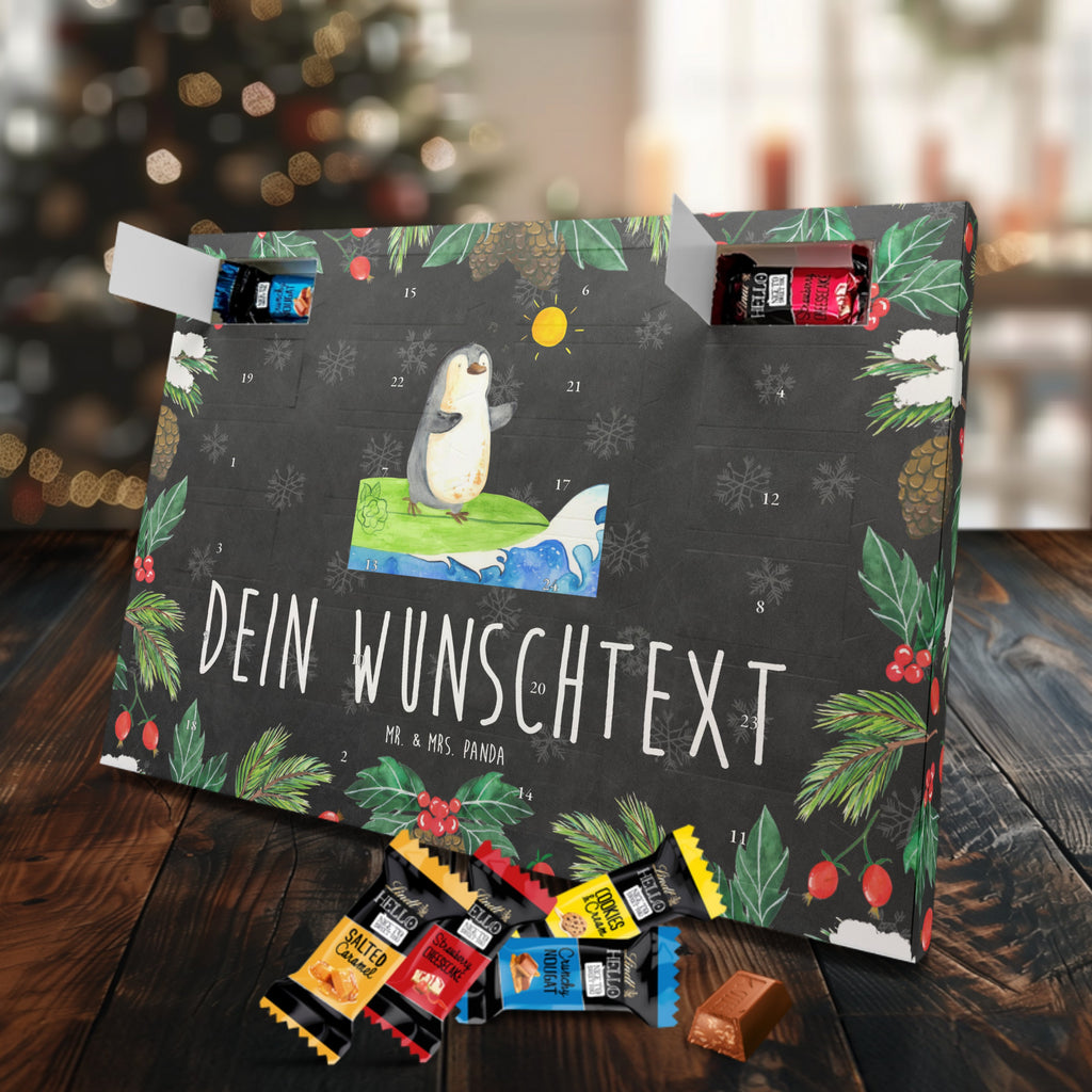 Personalisierter Markenschokolade Adventskalender Pinguin Surfer Personalisierter Adventskalender, Pinguin, Pinguine, surfen, Surfer, Hawaii, Urlaub, Wellen, Wellen reiten, Portugal