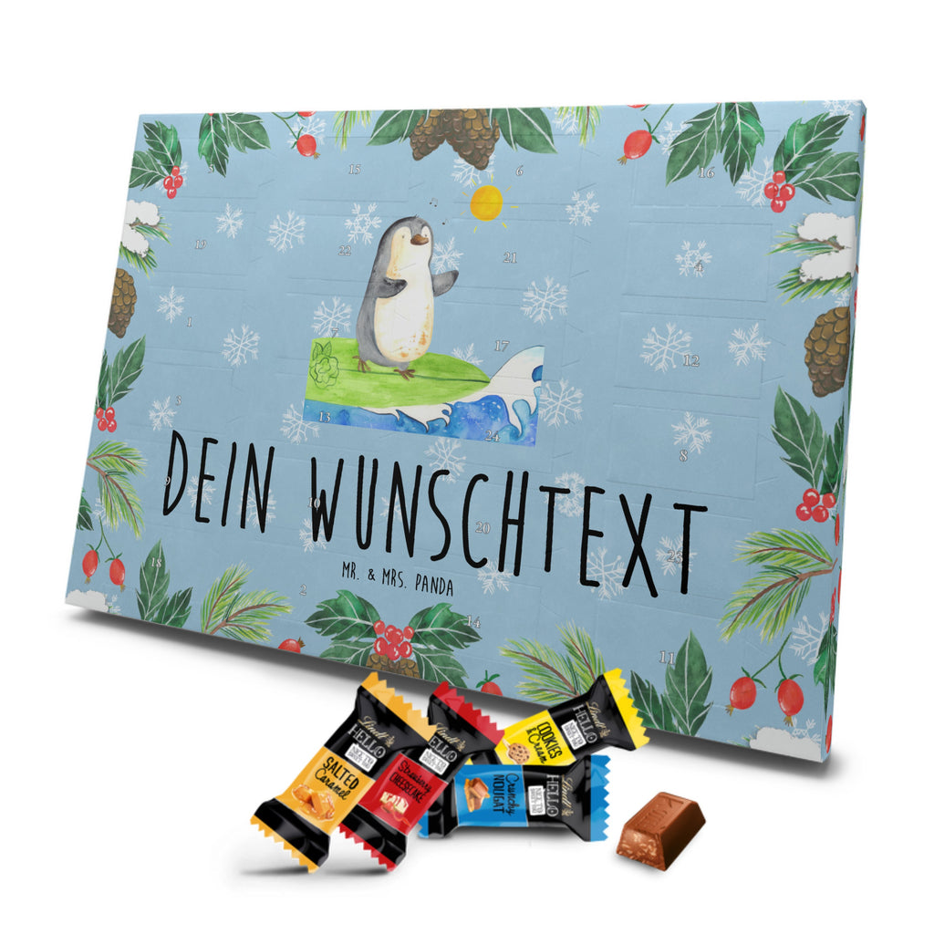 Personalisierter Markenschokolade Adventskalender Pinguin Surfer Personalisierter Adventskalender, Pinguin, Pinguine, surfen, Surfer, Hawaii, Urlaub, Wellen, Wellen reiten, Portugal