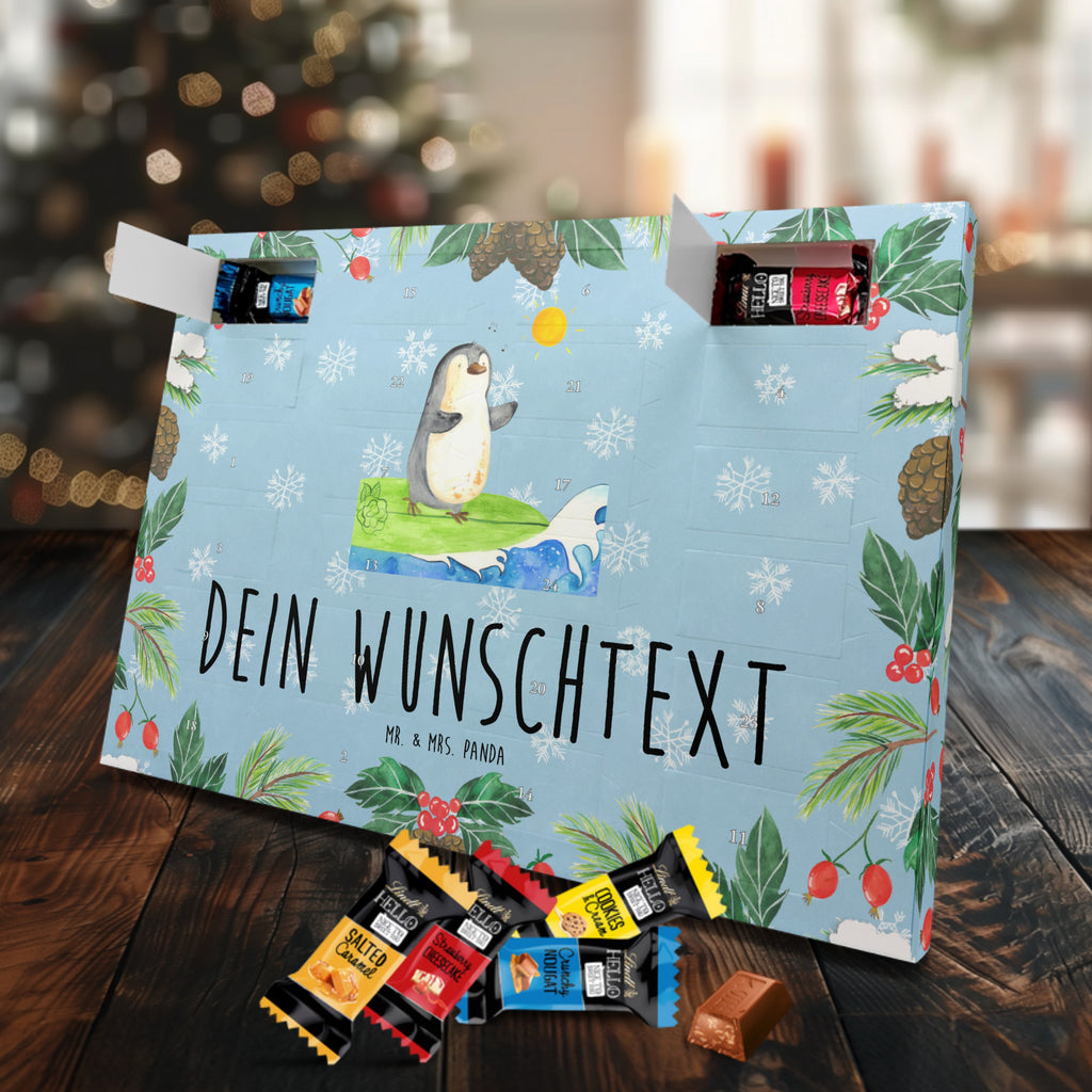 Personalisierter Markenschokolade Adventskalender Pinguin Surfer Personalisierter Adventskalender, Pinguin, Pinguine, surfen, Surfer, Hawaii, Urlaub, Wellen, Wellen reiten, Portugal