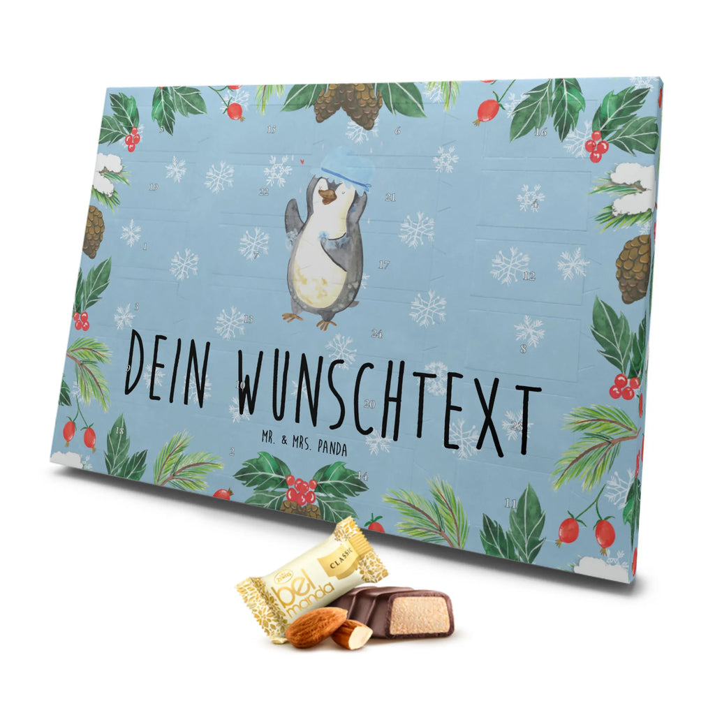 Personalisierter Marzipan Adventskalender Pinguin Duschen Personalisierter Marzipan Adventskalender, Pinguin, Pinguine, Dusche, duschen, Lebensmotto, Motivation, Neustart, Neuanfang, glücklich sein