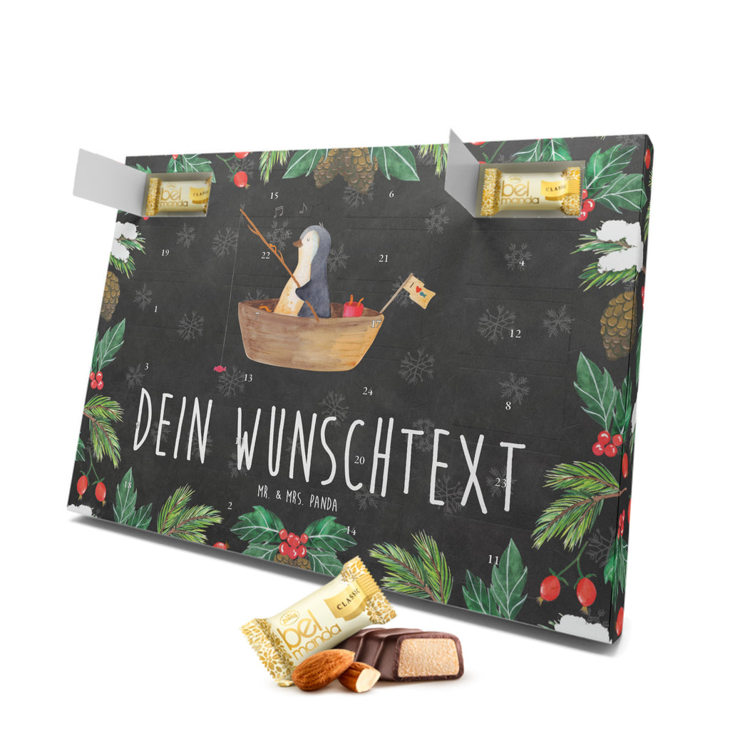 Personalisierter Marzipan Adventskalender Pinguin Angelboot