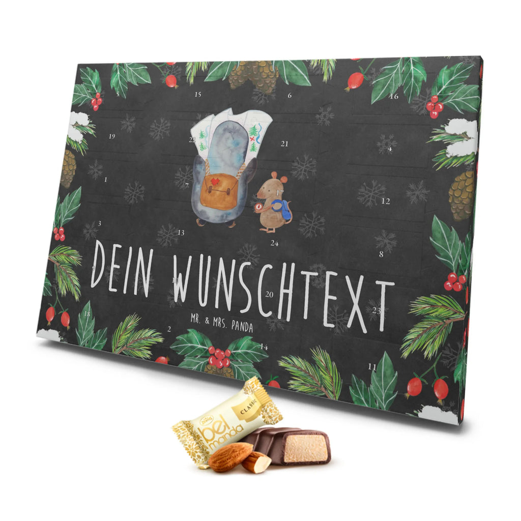 Personalisierter Marzipan Adventskalender Pinguin & Maus Wanderer Personalisierter Marzipan Adventskalender, Pinguin, Pinguine, Abenteurer, Abenteuer, Roadtrip, Ausflug, Wanderlust, wandern