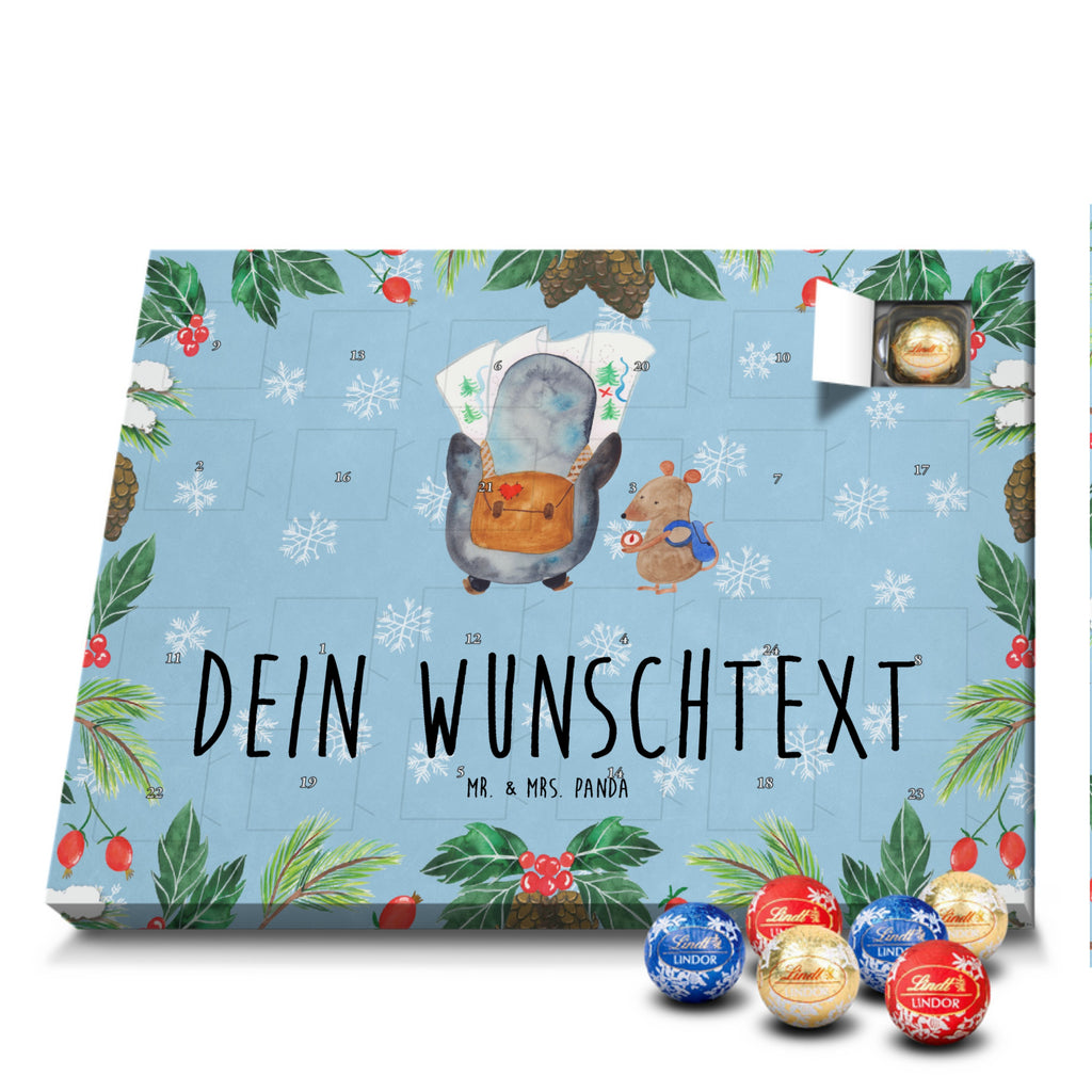 Personalisierter Kugel Markenschokolade Adventskalender Pinguin & Maus Wanderer Personalisierter Kugel Markenschokolade Adventskalender, Pinguin, Pinguine, Abenteurer, Abenteuer, Roadtrip, Ausflug, Wanderlust, wandern