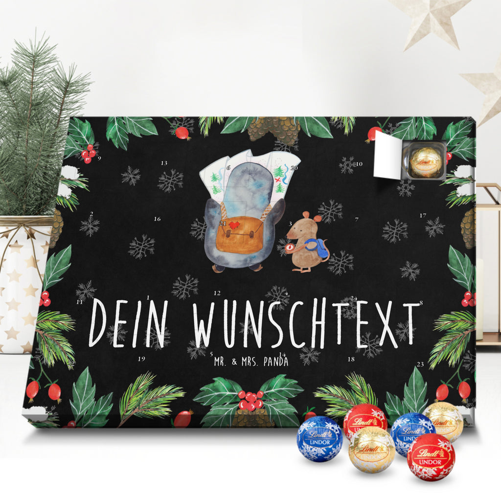 Personalisierter Kugel Markenschokolade Adventskalender Pinguin & Maus Wanderer Personalisierter Kugel Markenschokolade Adventskalender, Pinguin, Pinguine, Abenteurer, Abenteuer, Roadtrip, Ausflug, Wanderlust, wandern