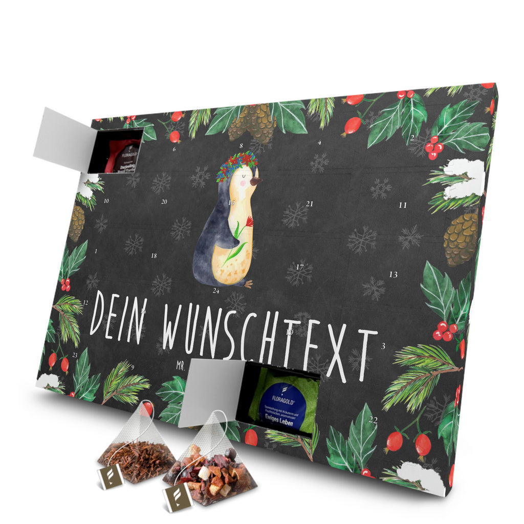 Personalisierter Tee Adventskalender Pinguin Blumen Personalisierter Tee Adventskalender, Pinguin, Pinguine, Blumenkranz, Universum, Leben, Wünsche, Ziele, Lebensziele, Motivation, Lebenslust, Liebeskummer, Geschenkidee