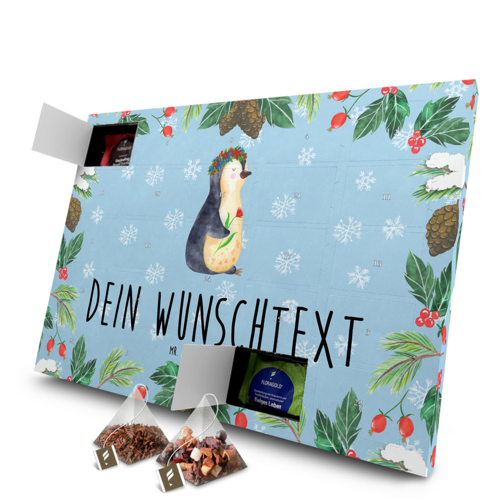 Personalisierter Tee Adventskalender Pinguin Blumen Personalisierter Tee Adventskalender, Pinguin, Pinguine, Blumenkranz, Universum, Leben, Wünsche, Ziele, Lebensziele, Motivation, Lebenslust, Liebeskummer, Geschenkidee