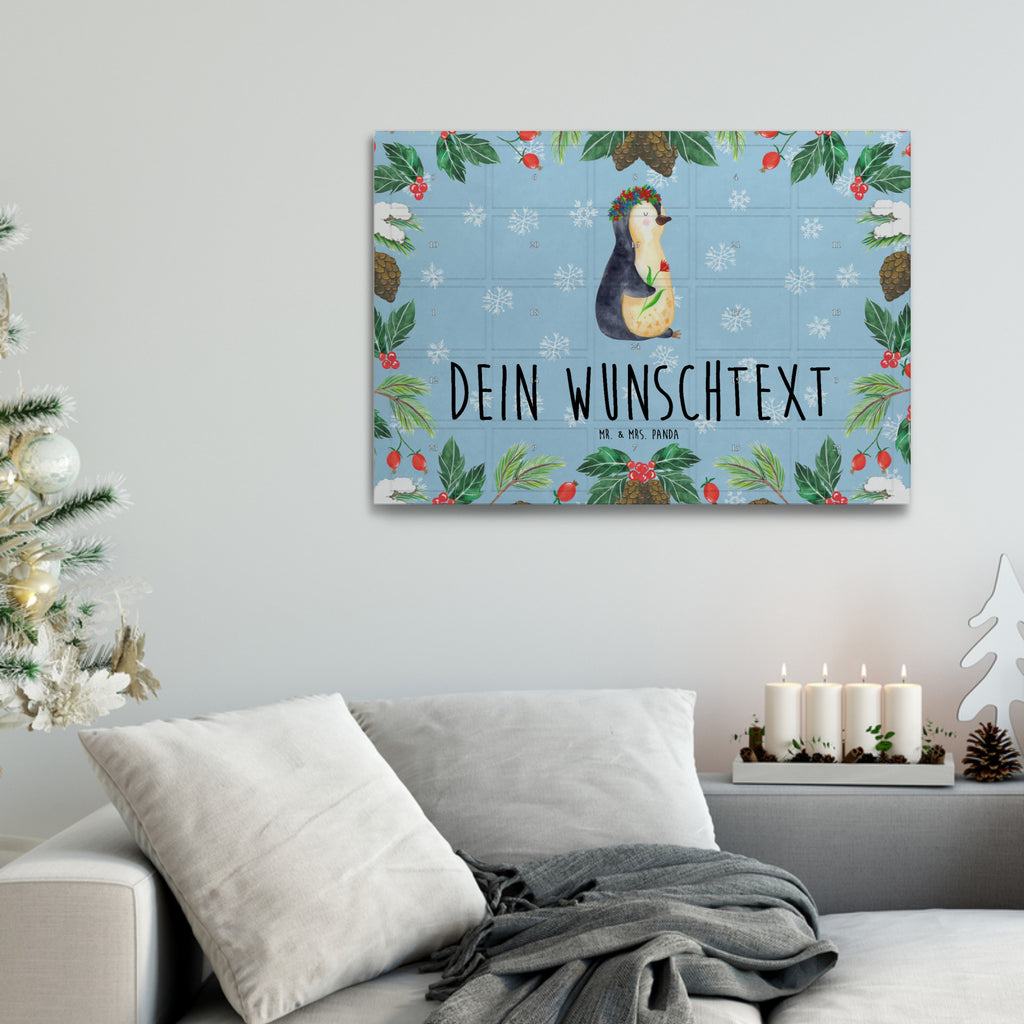 Personalisierter Tee Adventskalender Pinguin Blumen Personalisierter Tee Adventskalender, Pinguin, Pinguine, Blumenkranz, Universum, Leben, Wünsche, Ziele, Lebensziele, Motivation, Lebenslust, Liebeskummer, Geschenkidee