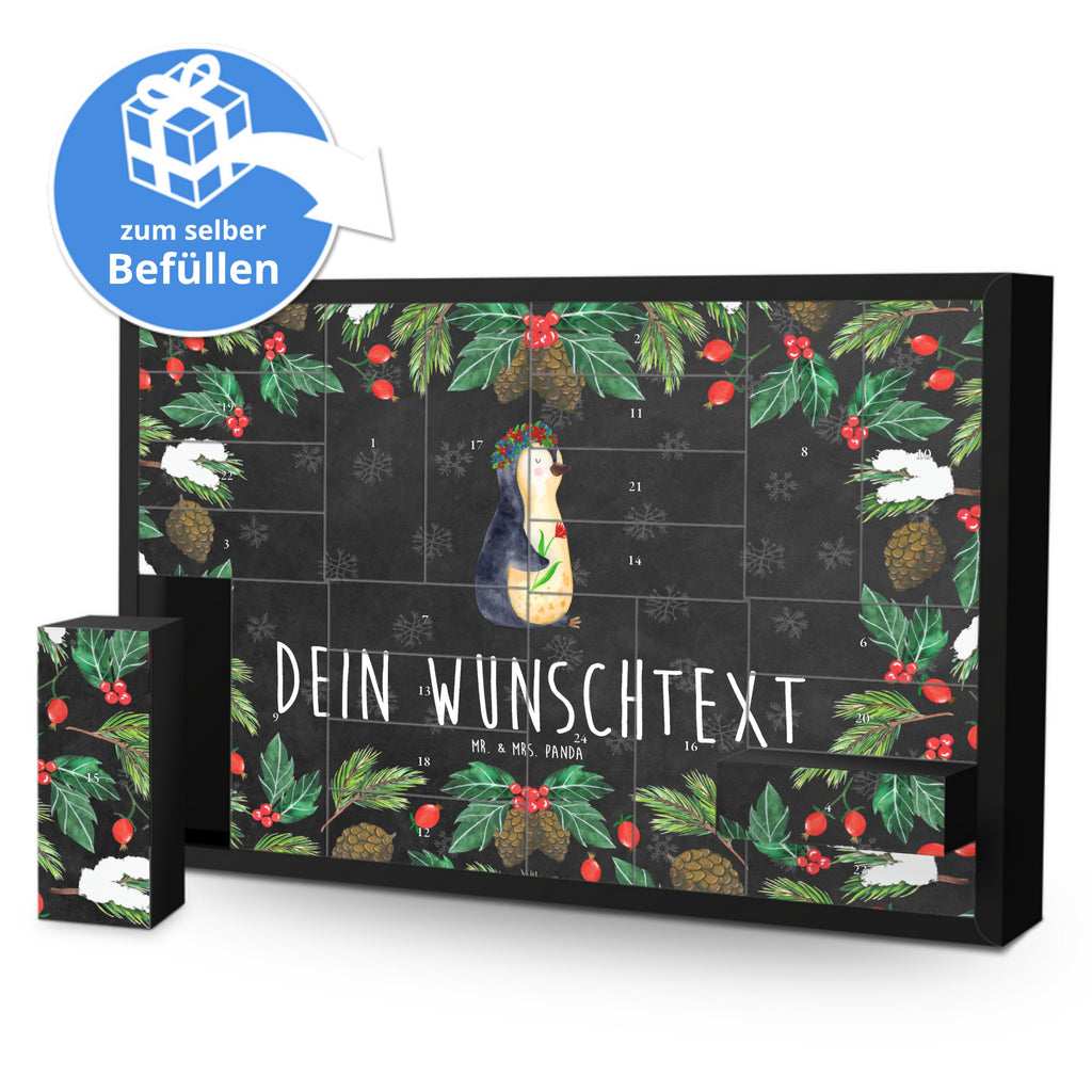 Personalisierter Befüllbarer Adventskalender Pinguin Blumen Befüllbarer Adventskalender, Adventskalender zum selbst befüllen, Pinguin, Pinguine, Blumenkranz, Universum, Leben, Wünsche, Ziele, Lebensziele, Motivation, Lebenslust, Liebeskummer, Geschenkidee