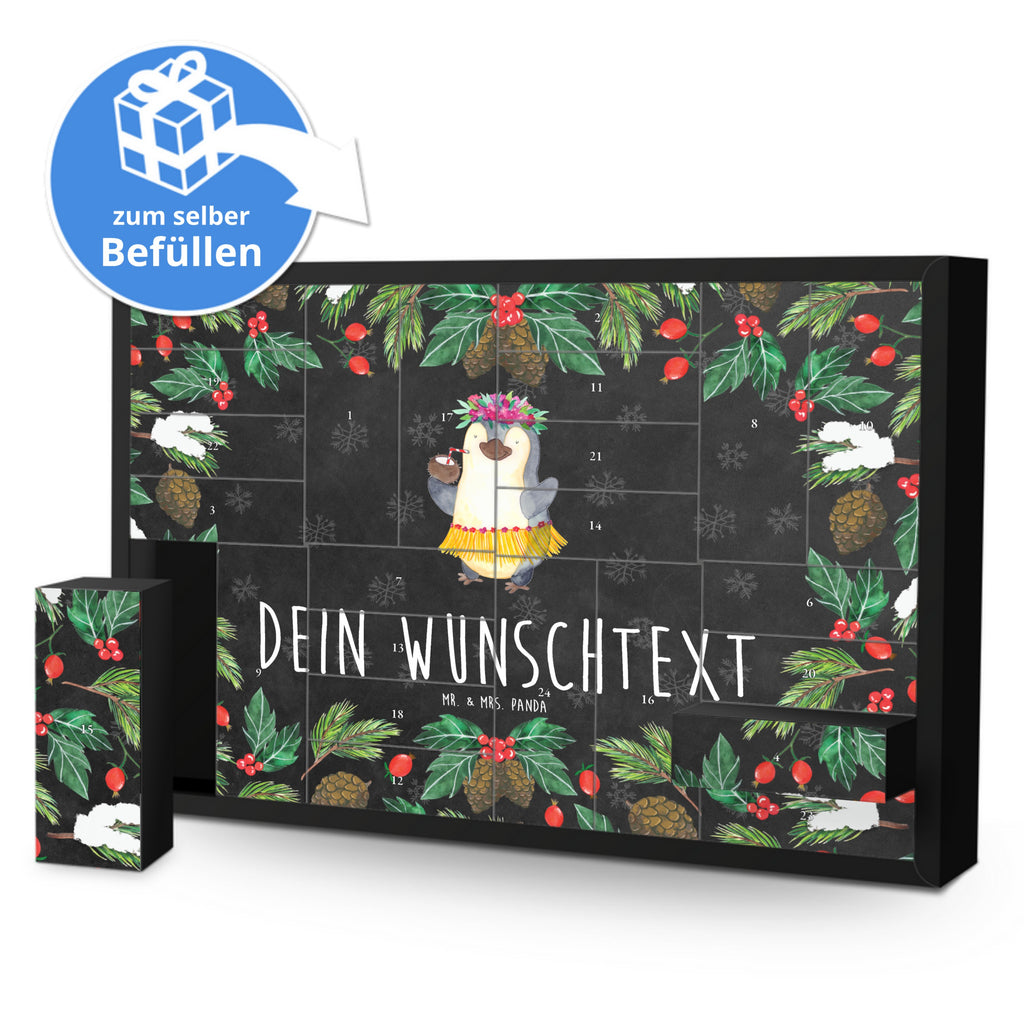 Personalisierter Befüllbarer Adventskalender Pinguin Kokosnuss Befüllbarer Adventskalender, Adventskalender zum selbst befüllen, Pinguin, Aloha, Hawaii, Urlaub, Kokosnuss, Pinguine