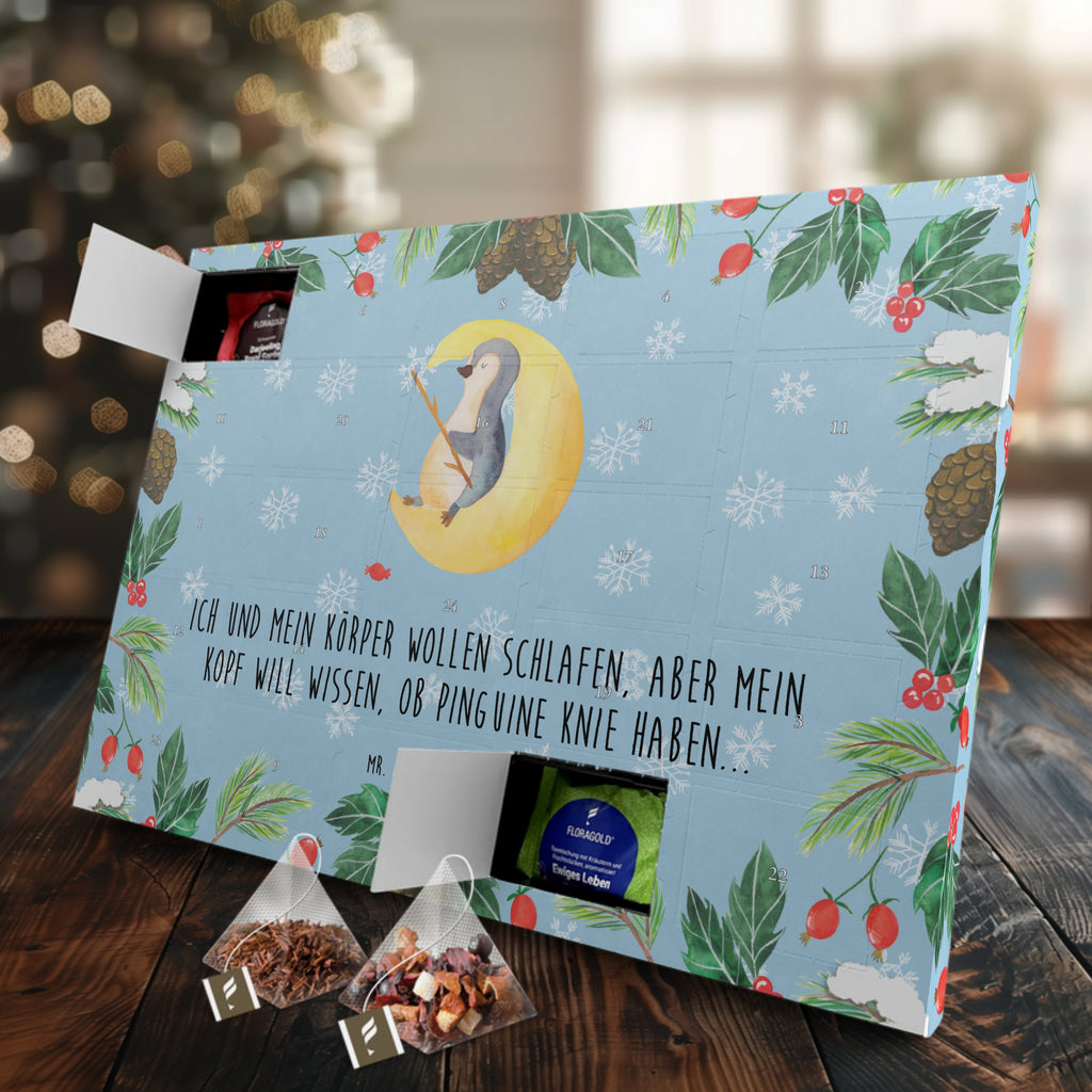 Tee Adventskalender Pinguin Mond Adventskalender, Kerzen Adventskalender, Duftkerzen Adventskalender, Pinguin, Pinguine, Spruch, schlafen, Nachtruhe, Einschlafen, Schlafzimmer, Schlafstörungen, Gästezimmer