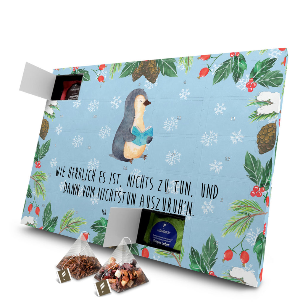 Tee Adventskalender Pinguin Buch Adventskalender, Kerzen Adventskalender, Duftkerzen Adventskalender, Pinguin, Pinguine, Buch, Lesen, Bücherwurm, Nichtstun, Faulenzen, Ferien, Urlaub, Freizeit