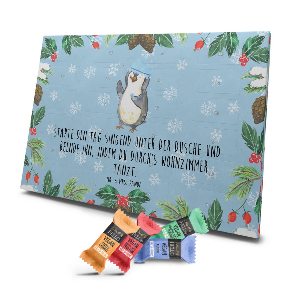 Veganer Adventskalender Pinguin Duschen Schokoladen Adventskalender, Pinguin, Pinguine, Dusche, duschen, Lebensmotto, Motivation, Neustart, Neuanfang, glücklich sein