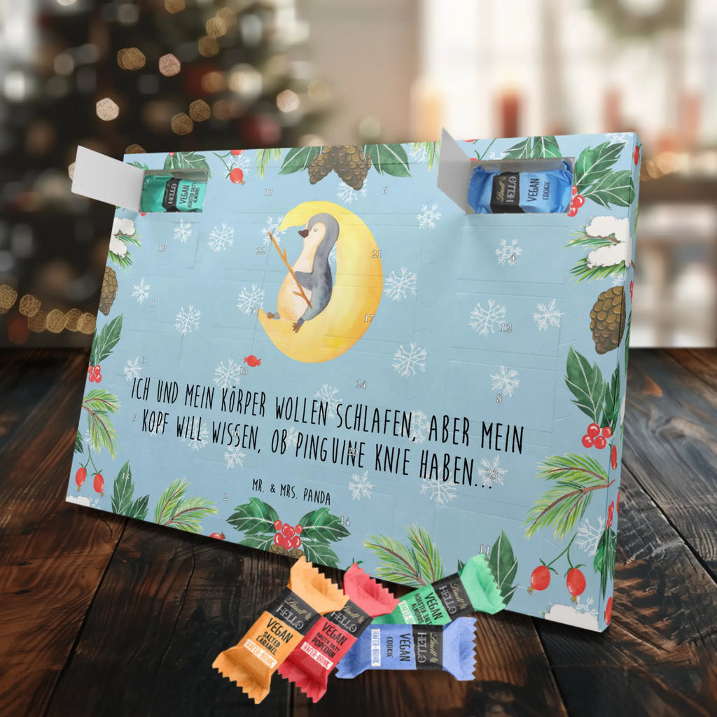 Veganer Adventskalender Pinguin Mond Schokoladen Adventskalender, Pinguin, Pinguine, Spruch, schlafen, Nachtruhe, Einschlafen, Schlafzimmer, Schlafstörungen, Gästezimmer