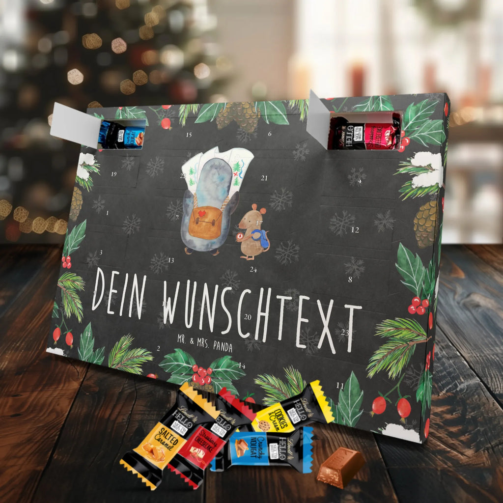 Personalisierter Markenschokolade Adventskalender Pinguin & Maus Wanderer Personalisierter Adventskalender, Pinguin, Pinguine, Abenteurer, Abenteuer, Roadtrip, Ausflug, Wanderlust, wandern