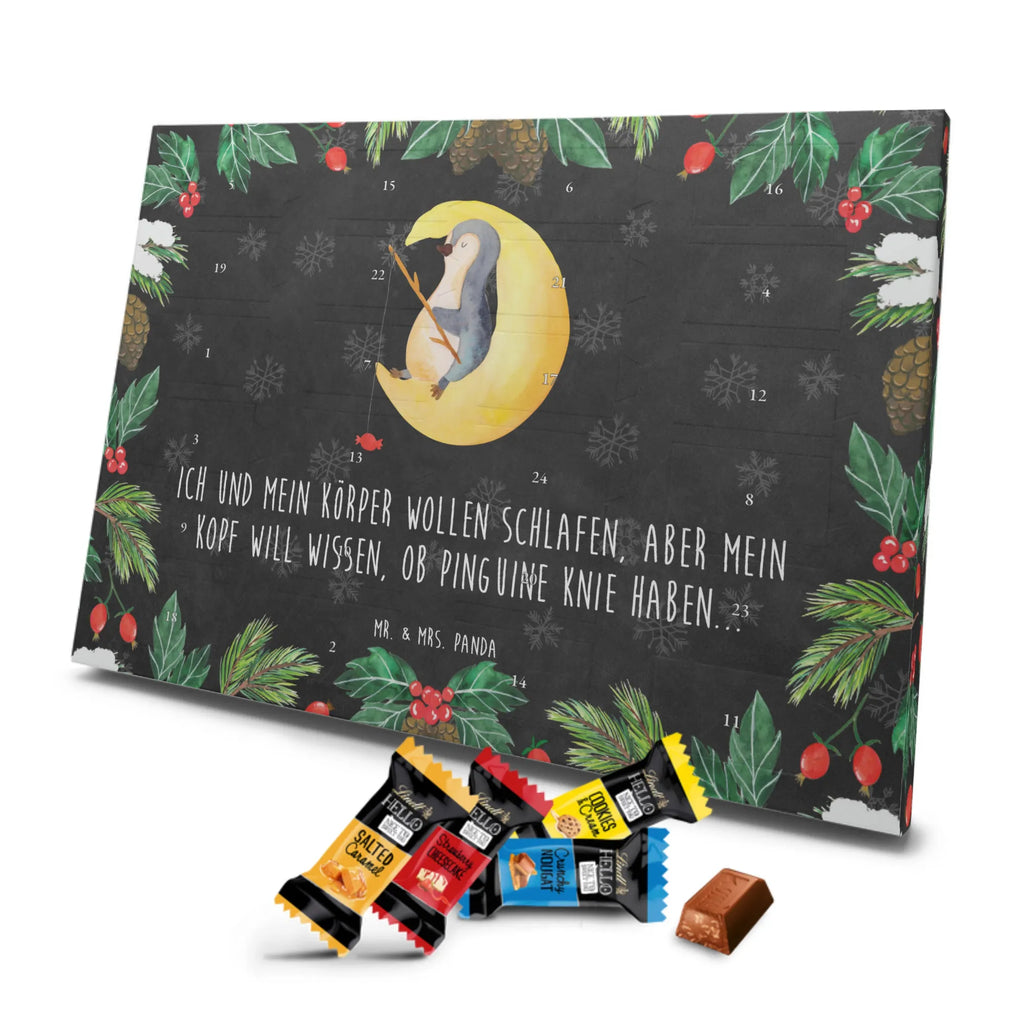 Markenschokolade Adventskalender Pinguin Mond Adventskalender, Weihnachtskalender, Markenschokolade Adventskalender, Pinguin, Pinguine, Spruch, schlafen, Nachtruhe, Einschlafen, Schlafzimmer, Schlafstörungen, Gästezimmer