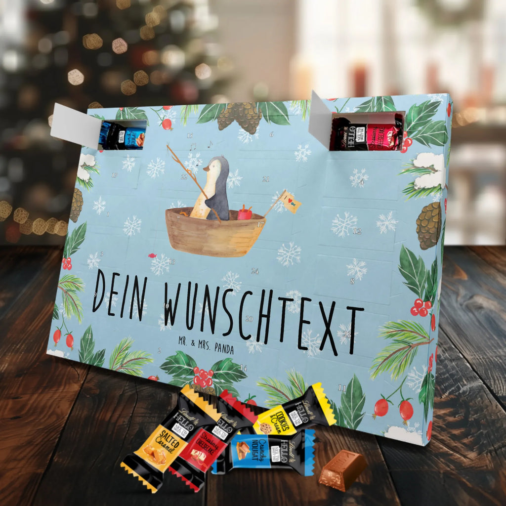 Personalisierter Markenschokolade Adventskalender Pinguin Angelboot Personalisierter Adventskalender, Pinguin, Pinguine, Angeln, Boot, Angelboot, Lebenslust, Leben, genießen, Motivation, Neustart, Neuanfang, Trennung, Scheidung, Geschenkidee Liebeskummer