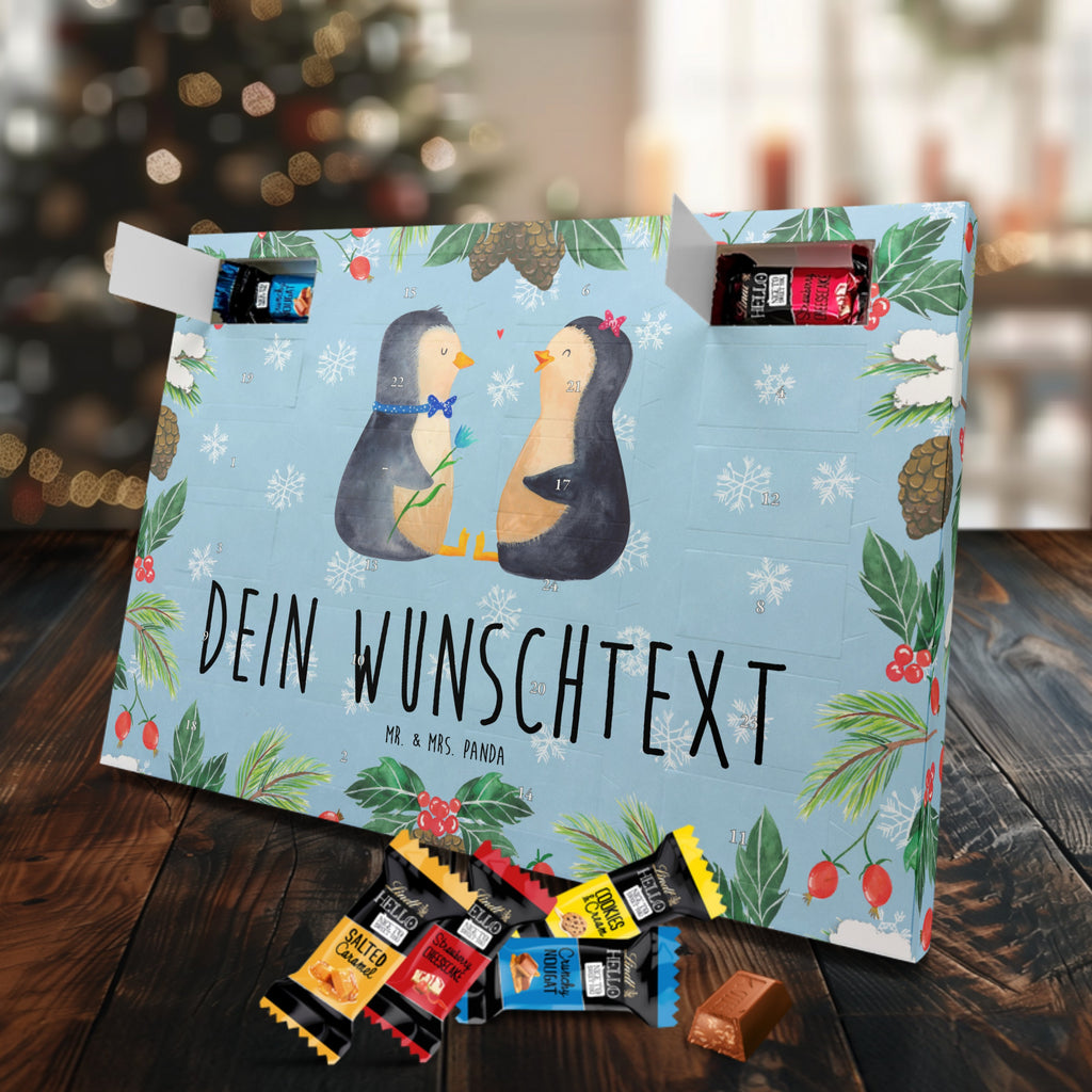 Personalisierter Markenschokolade Adventskalender Pinguin Pärchen Personalisierter Adventskalender, Pinguin, Pinguine, Liebe, Liebespaar, Liebesbeweis, Liebesgeschenk, Verlobung, Jahrestag, Hochzeitstag, Hochzeit, Hochzeitsgeschenk, große Liebe, Traumpaar