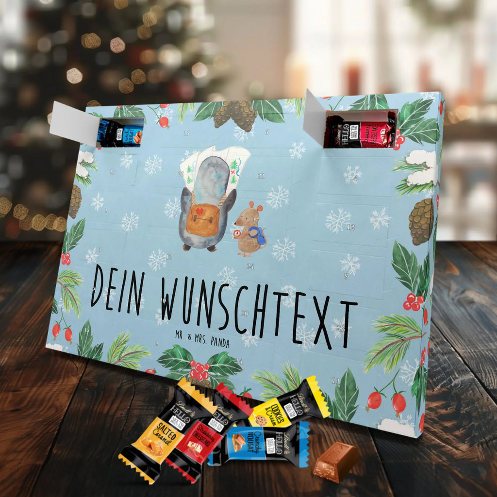 Personalisierter Markenschokolade Adventskalender Pinguin & Maus Wanderer Personalisierter Adventskalender, Pinguin, Pinguine, Abenteurer, Abenteuer, Roadtrip, Ausflug, Wanderlust, wandern