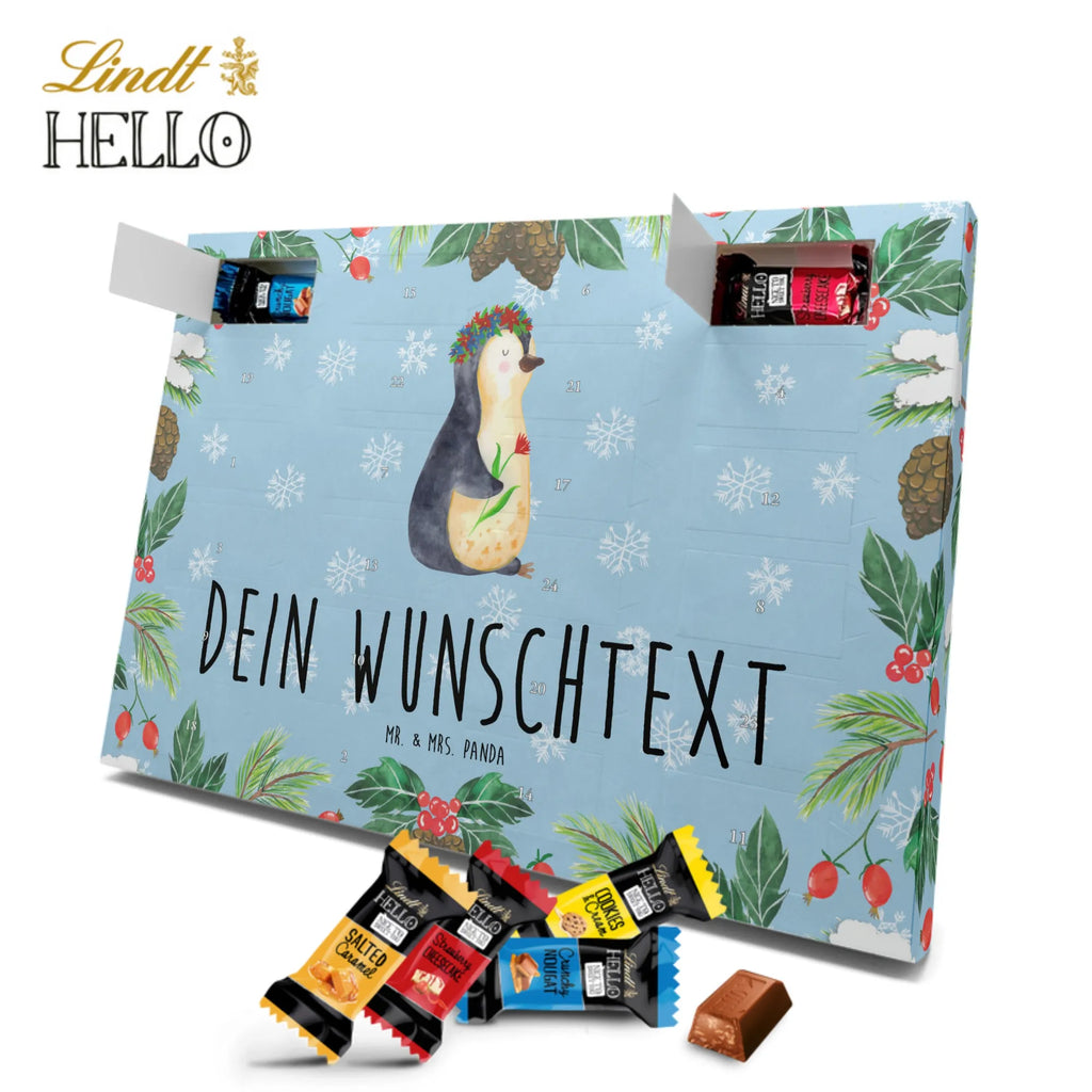 Personalisierter Markenschokolade Adventskalender Pinguin Blumen Personalisierter Adventskalender, Pinguin, Pinguine, Blumenkranz, Universum, Leben, Wünsche, Ziele, Lebensziele, Motivation, Lebenslust, Liebeskummer, Geschenkidee