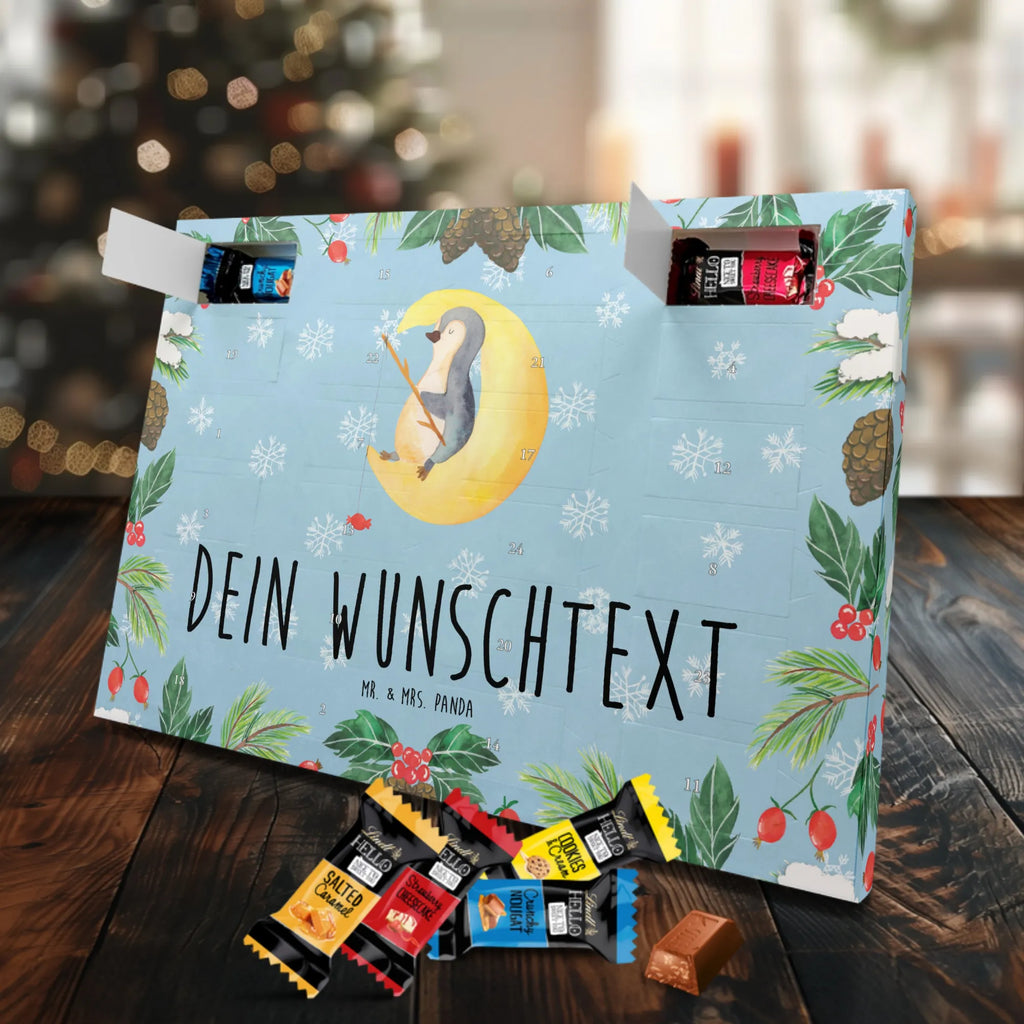 Personalisierter Markenschokolade Adventskalender Pinguin Mond Personalisierter Adventskalender, Pinguin, Pinguine, Spruch, schlafen, Nachtruhe, Einschlafen, Schlafzimmer, Schlafstörungen, Gästezimmer