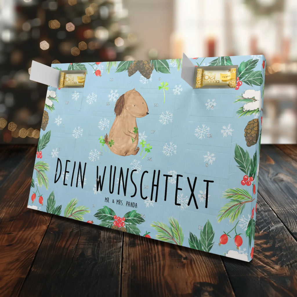 Personalisierter Marzipan Adventskalender Hund Kleeblatt Personalisierter Marzipan Adventskalender, Hund, Hundemotiv, Haustier, Hunderasse, Tierliebhaber, Hundebesitzer, Sprüche, Kleeblatt, Glück, Tagträume, Motivation, Neuanfang, Geschenk, Glücksbringer, Selbstliebe, Achtsamkeit