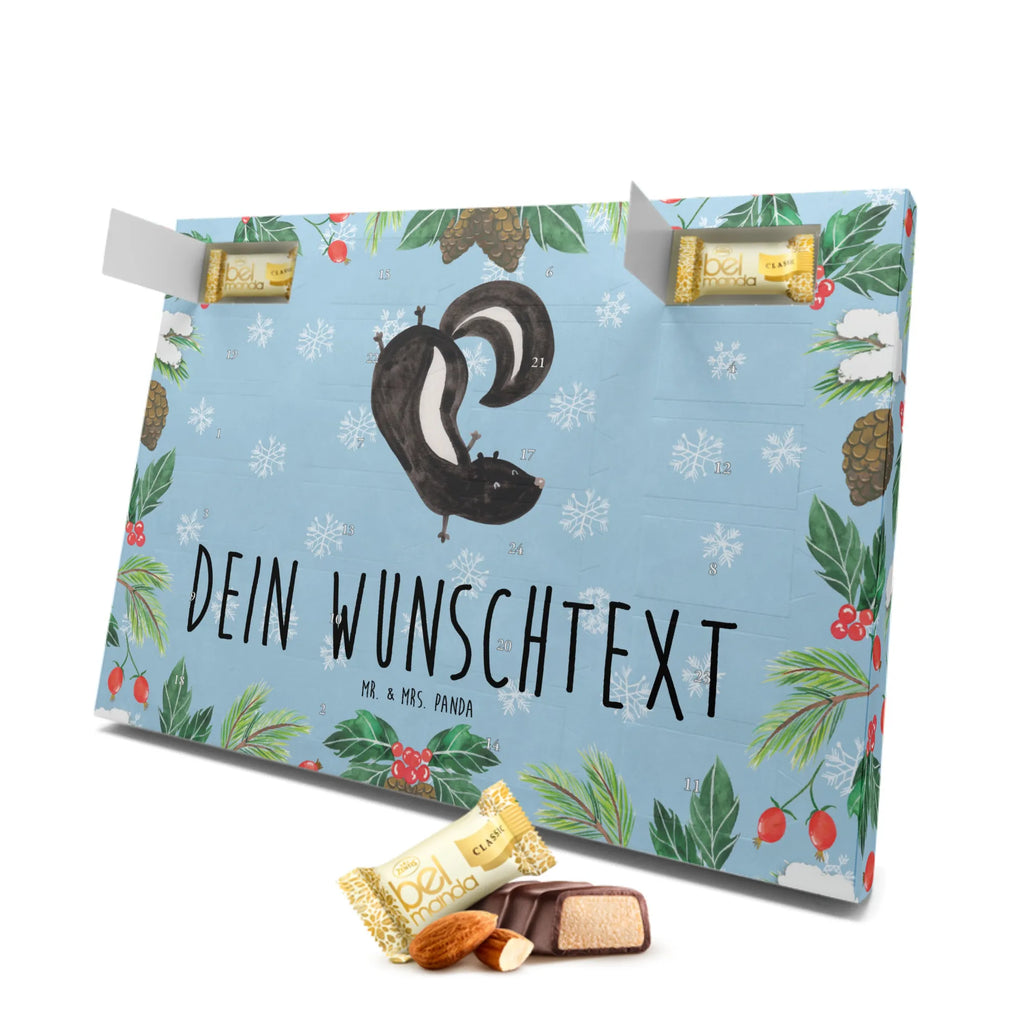 Personalisierter Marzipan Adventskalender Stinktier Handstand Personalisierter Marzipan Adventskalender, Stinktier, Skunk, Wildtier, Raubtier, Stinker, Stinki, Spielplatz, verpielt, Kind