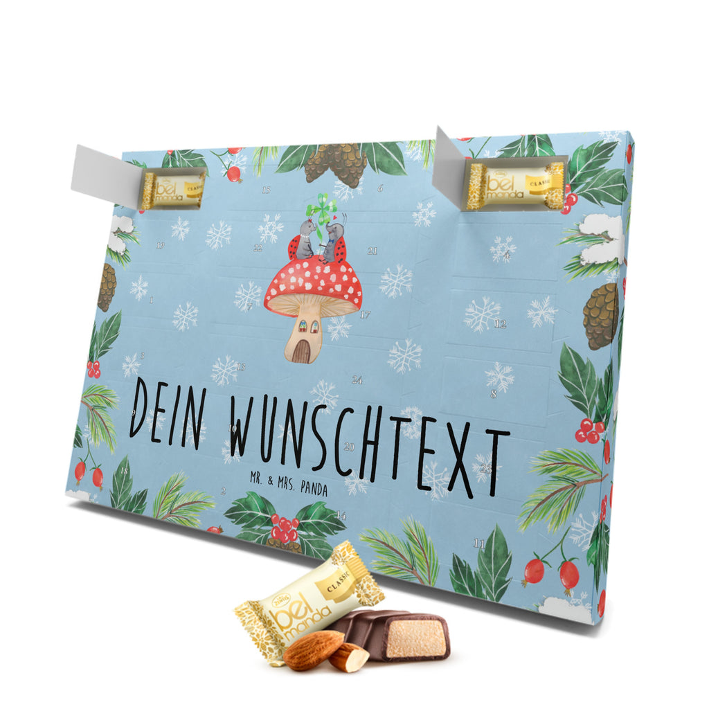 Personalisierter Marzipan Adventskalender Marienkäfer Fliegenpilz Personalisierter Marzipan Adventskalender, Tiermotive, Gute Laune, lustige Sprüche, Tiere, Haus, Wohnung, zuhause, Fliegenpilz, Marienkäfer, Fleigenpilzhaus