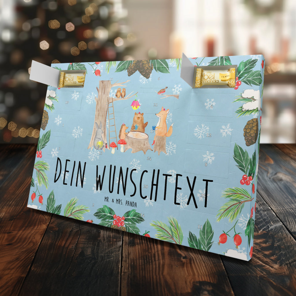 Personalisierter Marzipan Adventskalender Waldtiere Picknick Personalisierter Marzipan Adventskalender, Tiermotive, Gute Laune, lustige Sprüche, Tiere, Waldtiere, Picknick, Wald, Fuchs, Hase, Igel, Maus, Eichhörnchen