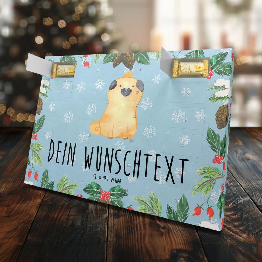 Personalisierter Marzipan Adventskalender Mops Krone Personalisierter Marzipan Adventskalender, Hund, Hundemotiv, Haustier, Hunderasse, Tierliebhaber, Hundebesitzer, Sprüche, Mops, allergisch, kinderlos, Hausregel, Hundebesitzer. Spruch, lustig