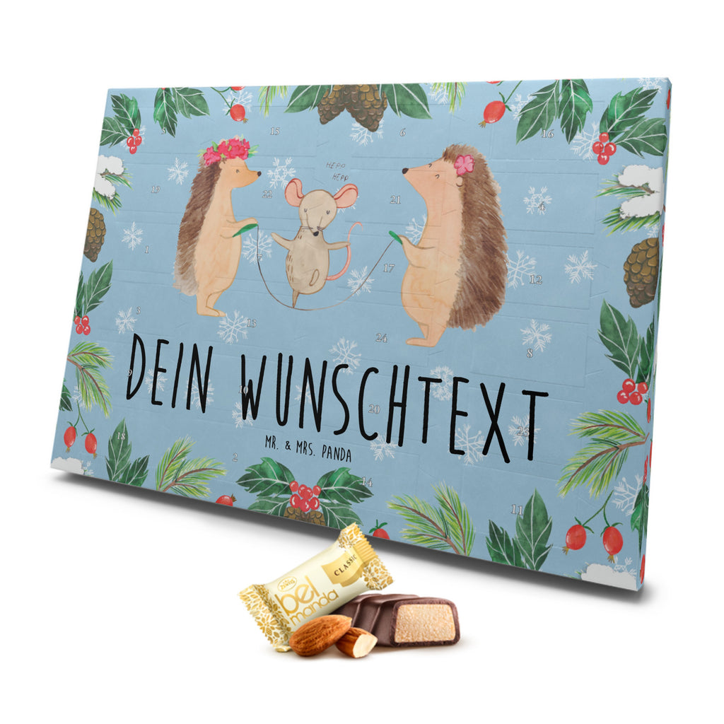 Personalisierter Marzipan Adventskalender Igel Seilhüpfen Personalisierter Marzipan Adventskalender, Tiermotive, Gute Laune, lustige Sprüche, Tiere, Igel, Maus, Seilspringen, Seilhüpfen, Kinder, Kindergarten