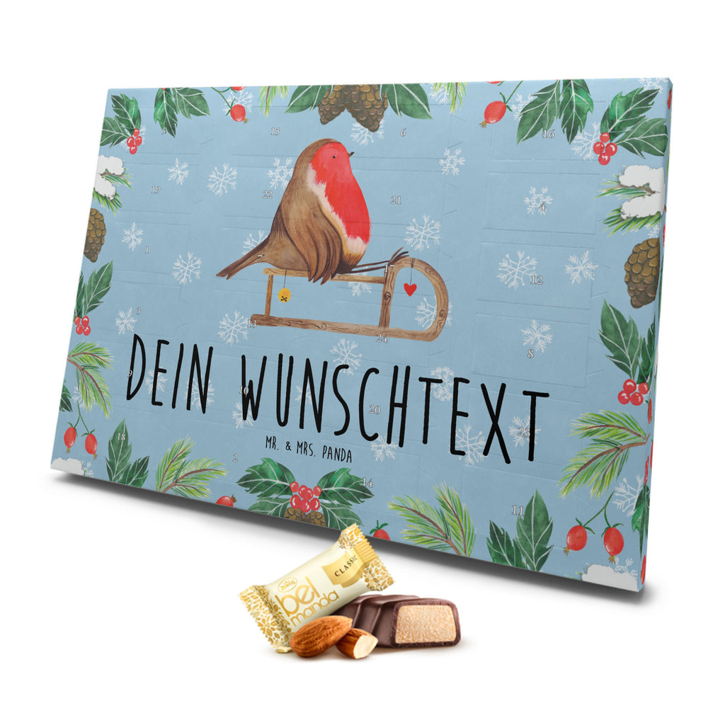 Personalisierter Marzipan Adventskalender Rotkehlchen Schlitten Personalisierter Marzipan Adventskalender, Winter, Weihnachten, Weihnachtsdeko, Nikolaus, Advent, Heiligabend, Wintermotiv, Schlitten, Vogel