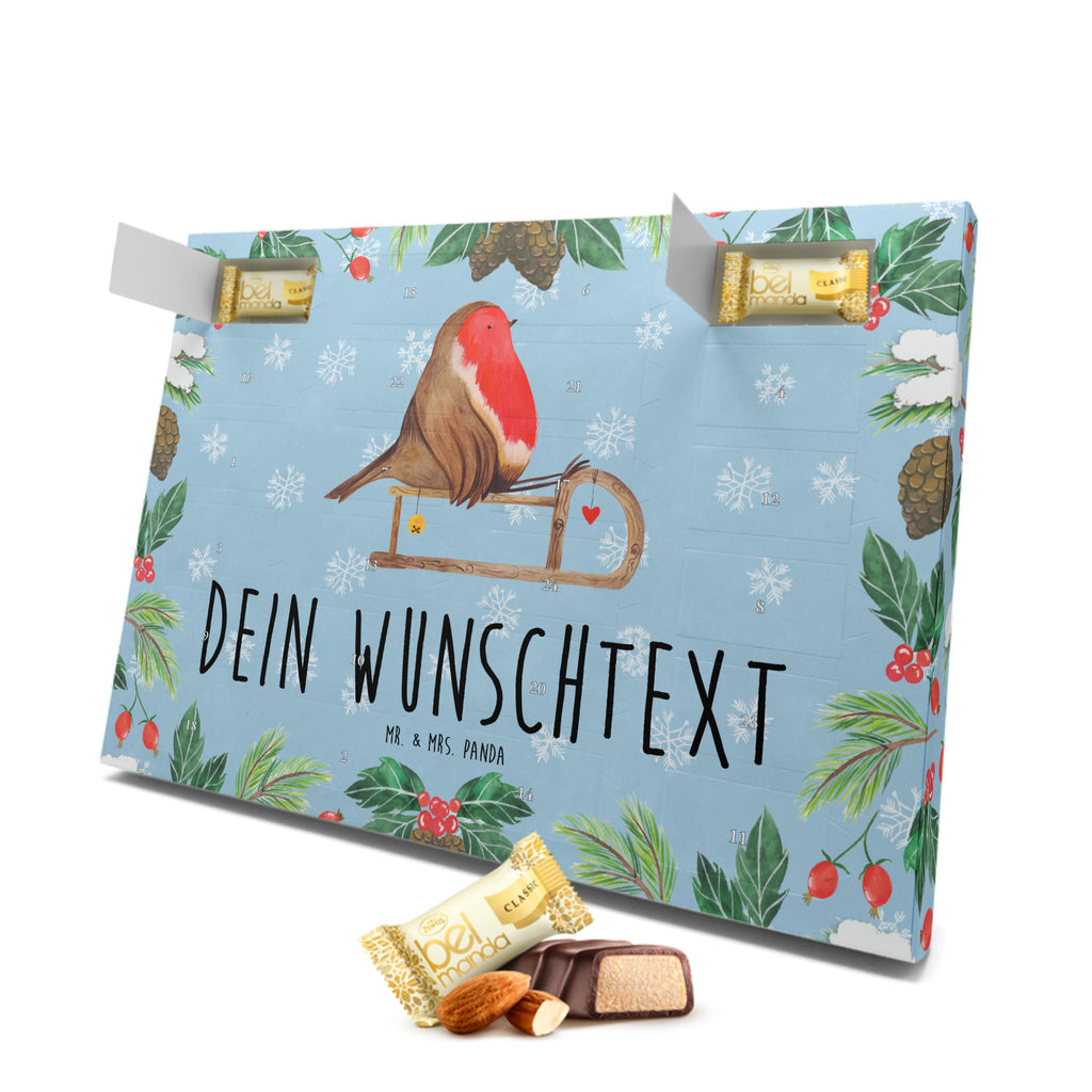 Personalisierter Marzipan Adventskalender Rotkehlchen Schlitten Personalisierter Marzipan Adventskalender, Winter, Weihnachten, Weihnachtsdeko, Nikolaus, Advent, Heiligabend, Wintermotiv, Schlitten, Vogel