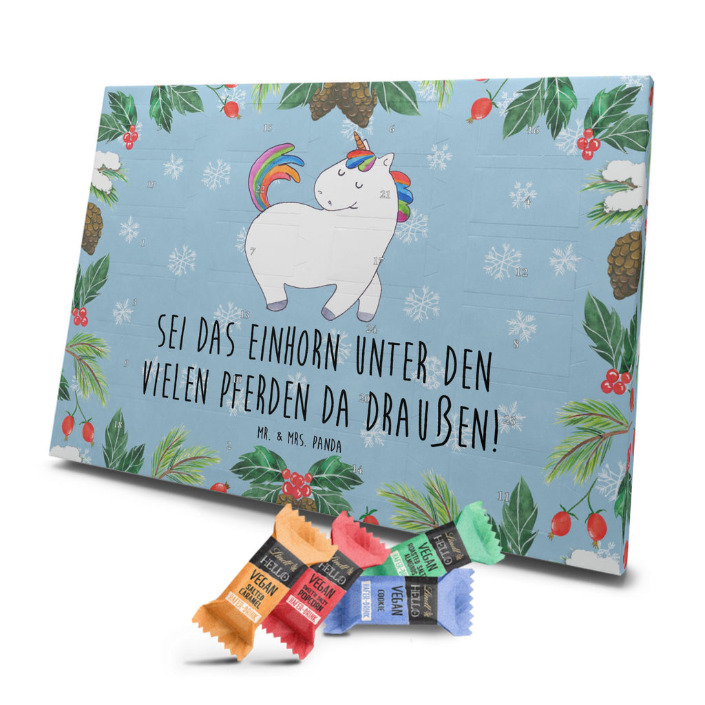 Veganer Adventskalender Einhorn Stolzieren Schokoladen Adventskalender, Einhorn, Einhörner, Einhorn Deko, Pegasus, Unicorn, stolz, anders, bunt, Pferd, Reiter, Reiten, Freundin, Geschenk