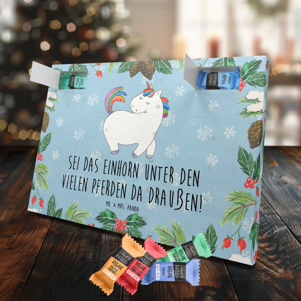 Veganer Adventskalender Einhorn Stolzieren Schokoladen Adventskalender, Einhorn, Einhörner, Einhorn Deko, Pegasus, Unicorn, stolz, anders, bunt, Pferd, Reiter, Reiten, Freundin, Geschenk