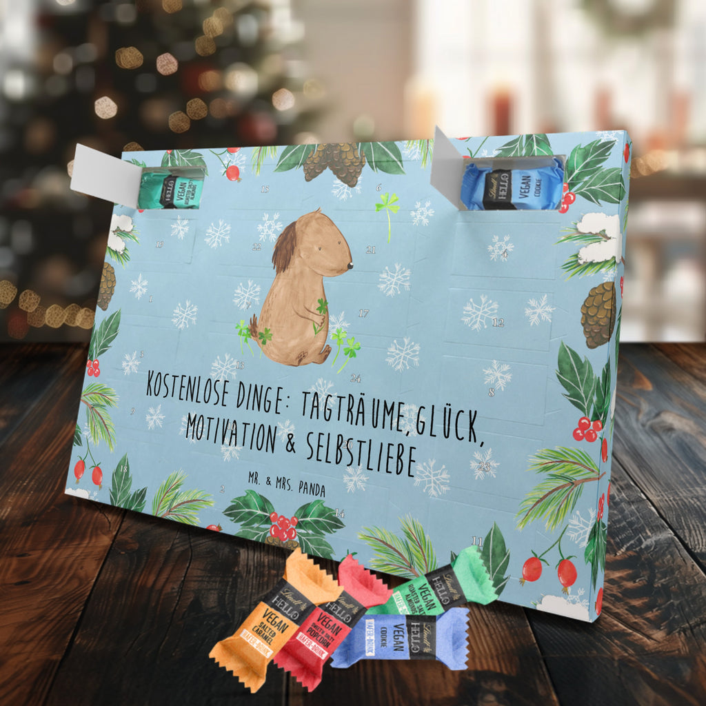 Veganer Adventskalender Hund Kleeblatt Schokoladen Adventskalender, Hund, Hundemotiv, Haustier, Hunderasse, Tierliebhaber, Hundebesitzer, Sprüche, Kleeblatt, Glück, Tagträume, Motivation, Neuanfang, Geschenk, Glücksbringer, Selbstliebe, Achtsamkeit