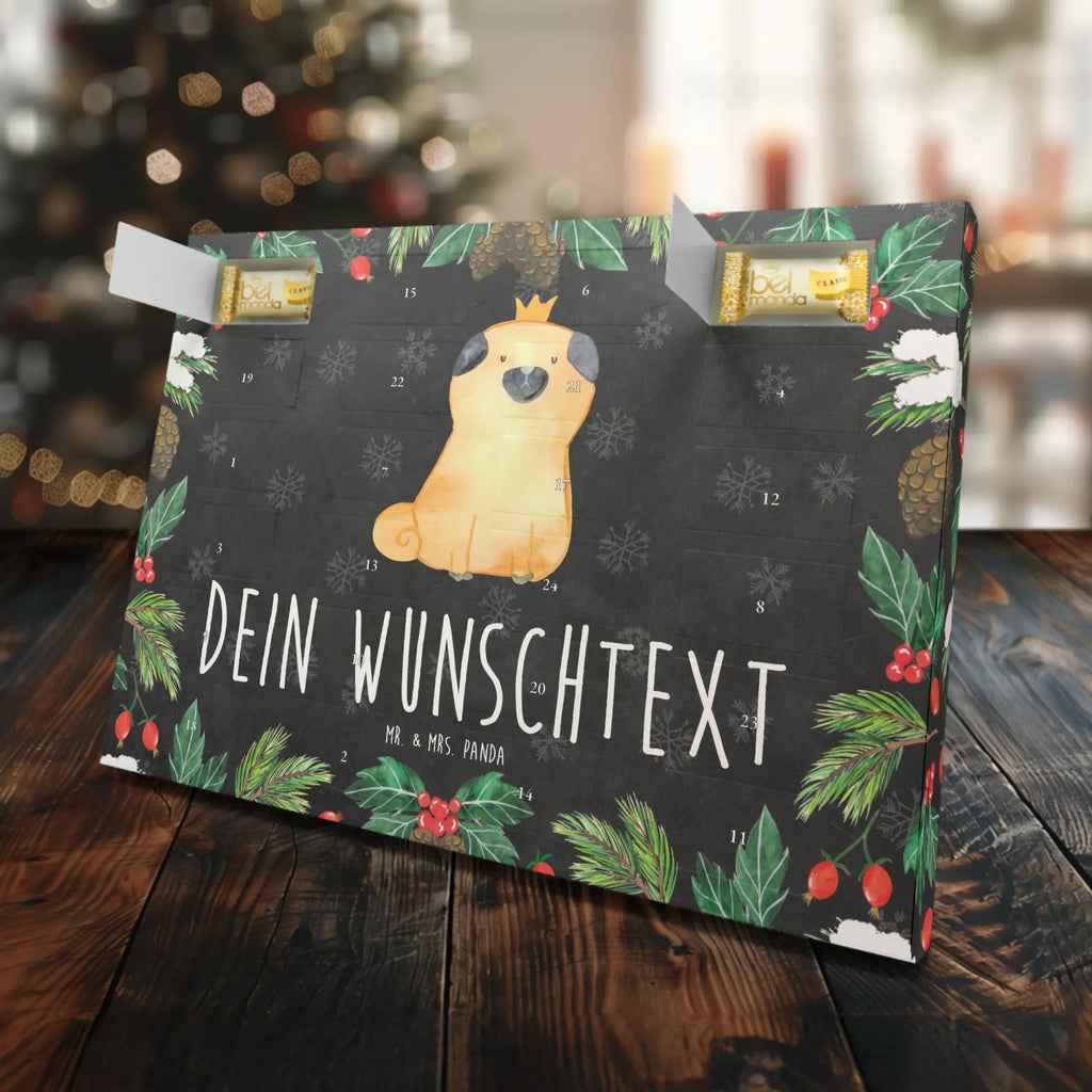 Personalisierter Marzipan Adventskalender Mops Krone Personalisierter Marzipan Adventskalender, Hund, Hundemotiv, Haustier, Hunderasse, Tierliebhaber, Hundebesitzer, Sprüche, Mops, allergisch, kinderlos, Hausregel, Hundebesitzer. Spruch, lustig