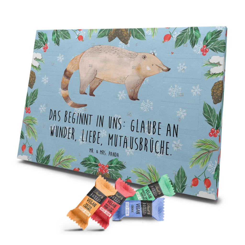 Veganer Adventskalender Nasenbär Schokoladen Adventskalender, Tiermotive, Gute Laune, lustige Sprüche, Tiere, Nasenbär, Nasenbären, Rüsselbär, Bär