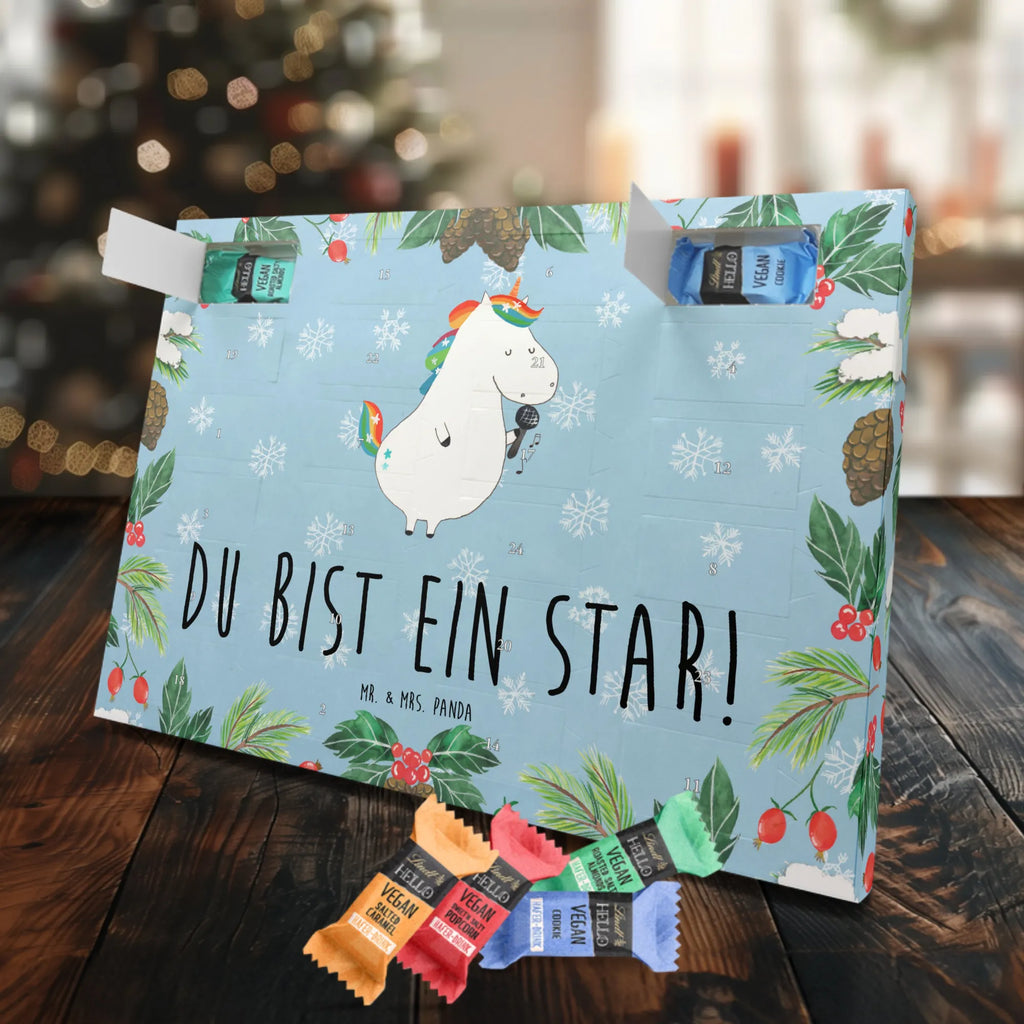 Veganer Adventskalender Einhorn Sänger Schokoladen Adventskalender, Einhorn, Einhörner, Einhorn Deko, Pegasus, Unicorn, Glitzer, Konfetti, Party, Geburtstag, Feier, Fest, Disco, Sängerin, Sänger, Freundin