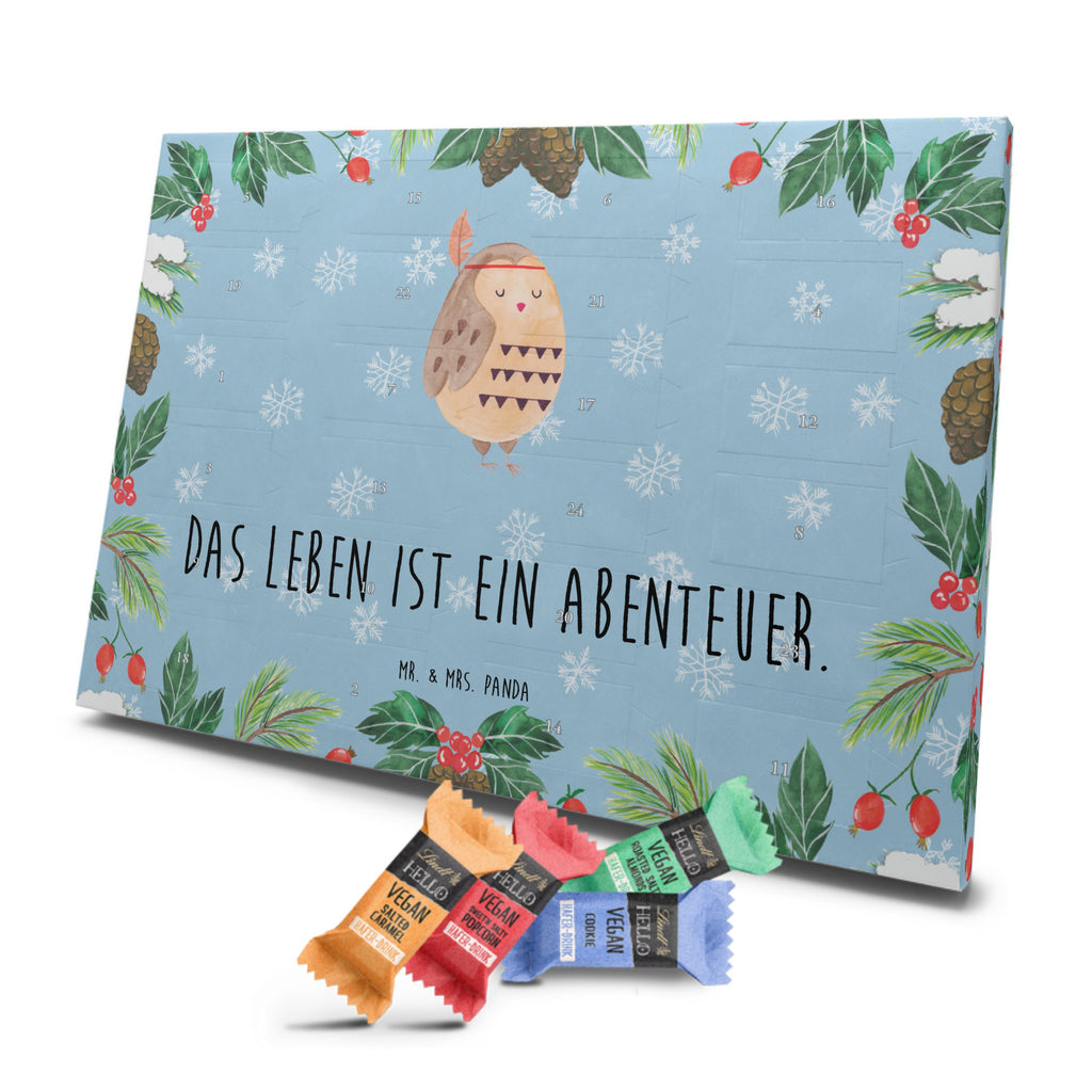 Veganer Adventskalender Eule Federschmuck Schokoladen Adventskalender, Eule, Eule Deko, Owl, Das Leben ist ein Abenteuer, Reisespruch, Federschmuck, Dekoration