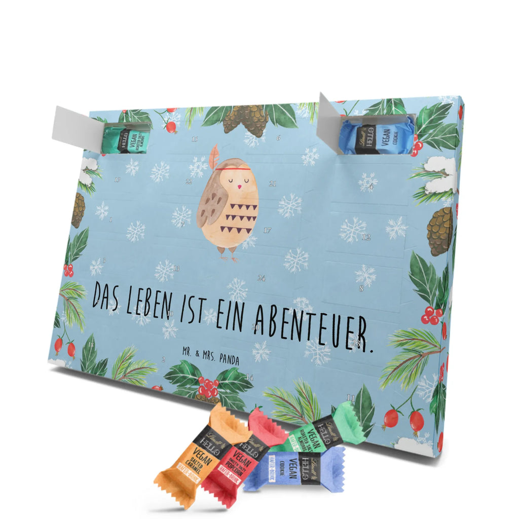 Veganer Adventskalender Eule Federschmuck Schokoladen Adventskalender, Eule, Eule Deko, Owl, Das Leben ist ein Abenteuer, Reisespruch, Federschmuck, Dekoration