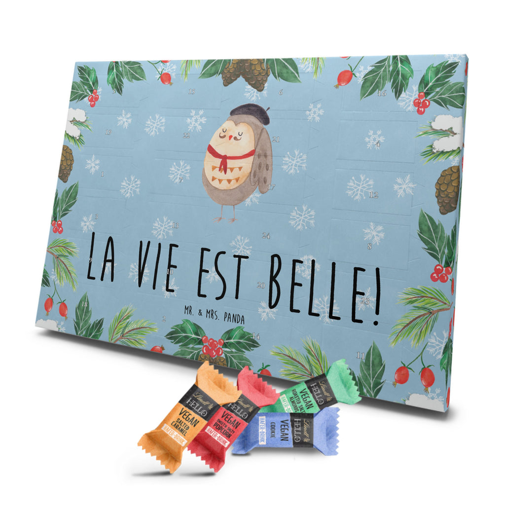 Veganer Adventskalender Eule Frankreich Schokoladen Adventskalender, Eule, Eulen, Eule Deko, Owl, hibou, La vie est belle, das Leben ist schön, Spruch schön, Spruch Französisch, Frankreich