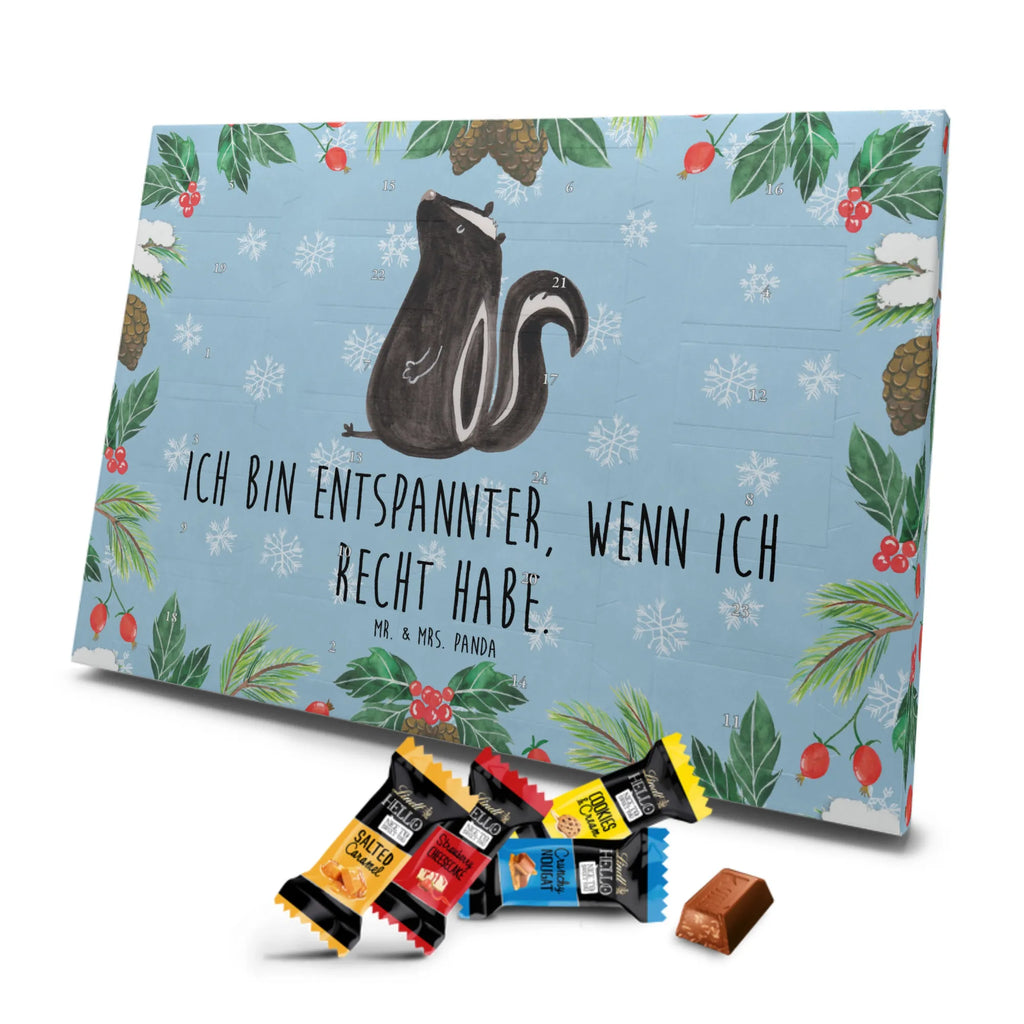 Markenschokolade Adventskalender Stinktier Sitzen Adventskalender, Weihnachtskalender, Markenschokolade Adventskalender, Stinktier, Skunk, Wildtier, Raubtier, Stinker, Stinki, Spruch, Büro, Recht, Besserwisser