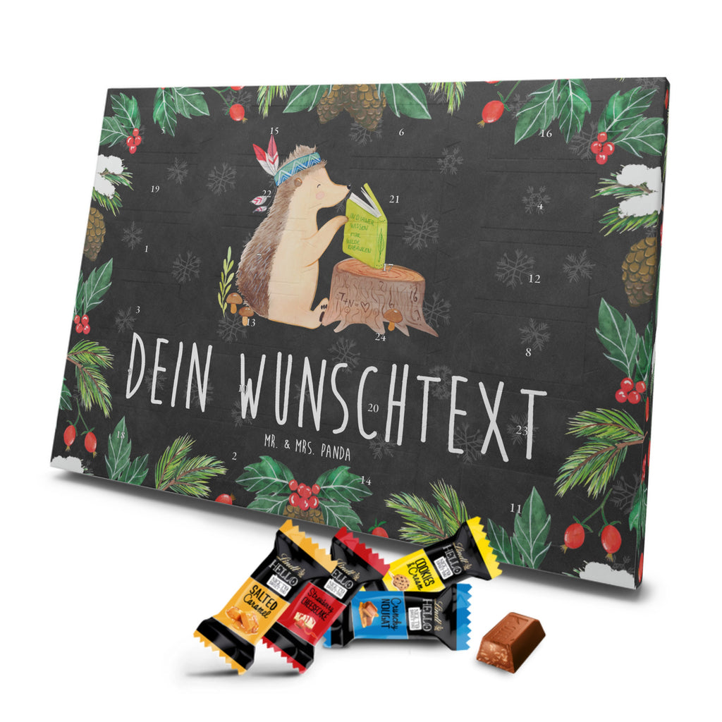 Personalisierter Markenschokolade Adventskalender Igel Federschmuck Personalisierter Adventskalender, Waldtiere, Tiere, Igel, Indianer, Abenteuer, Lagerfeuer, Camping